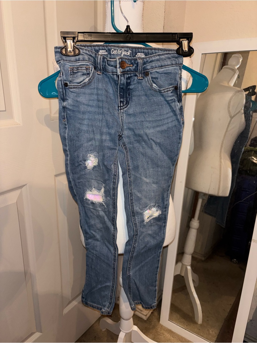 Cat & Jack Light Blue Skinny Jeans with Distressed Knees